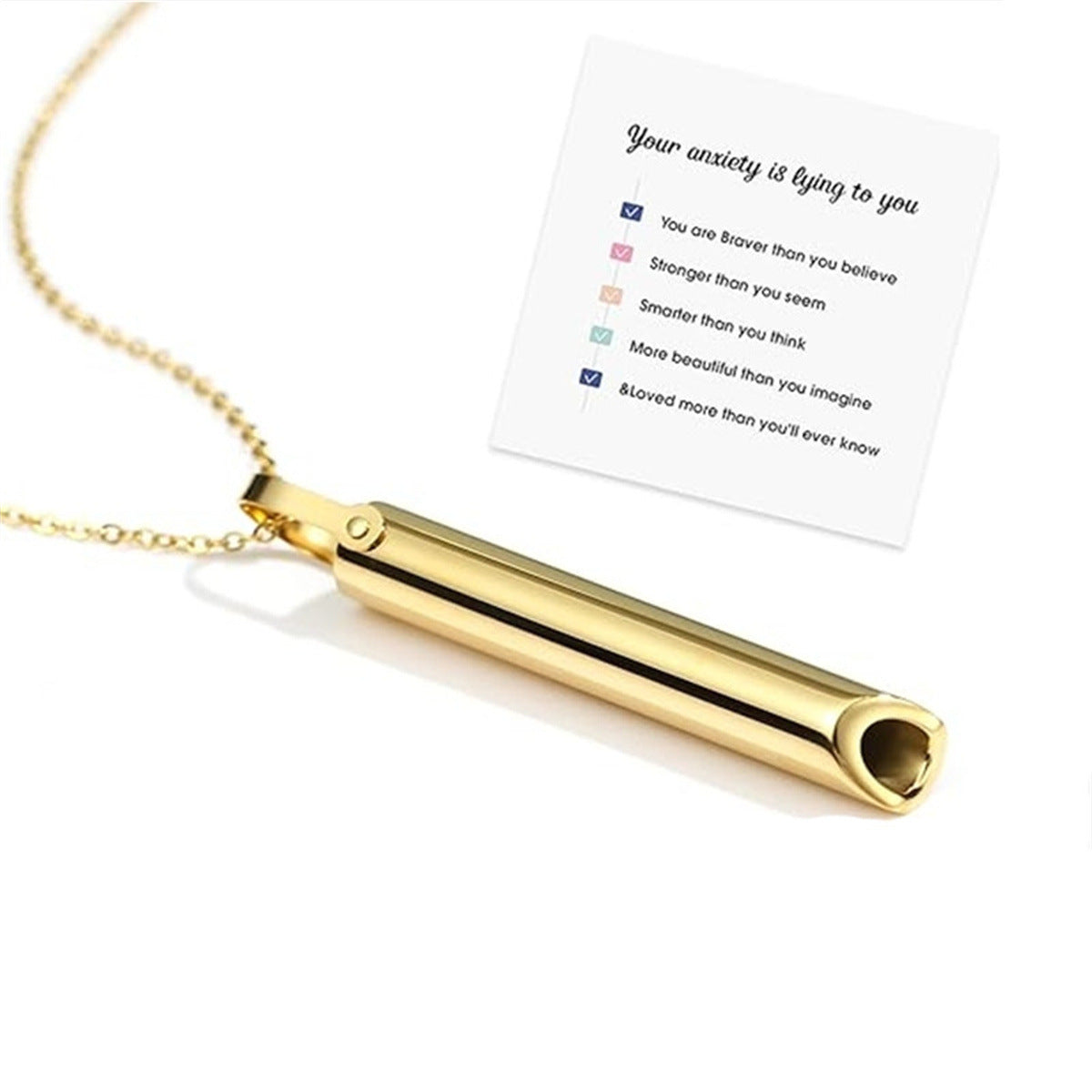 Polished Titanium Steel Whistle Pendant Necklace for Mindfulness and Stress Relief in Geometric Shape