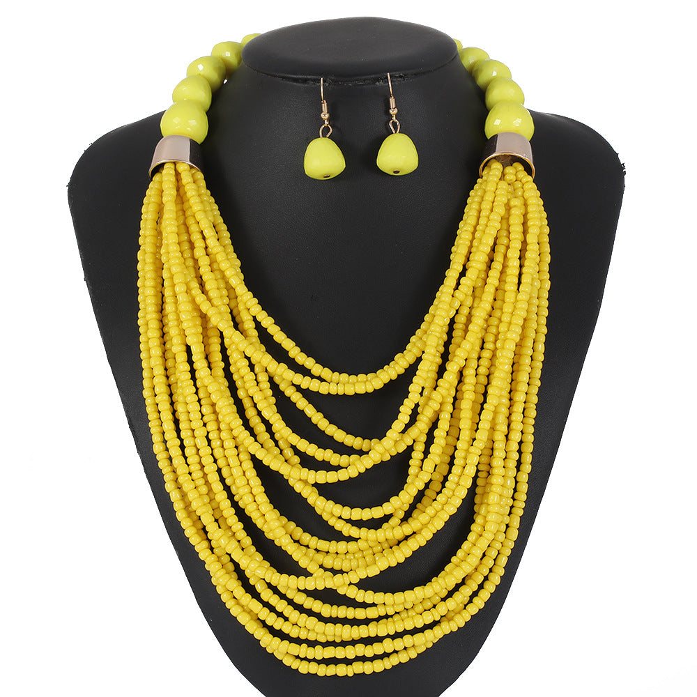 Bohemian Style Tassel Beaded Sweater Necklace for Women with Resin Pendant and Handmade Craftsmanship