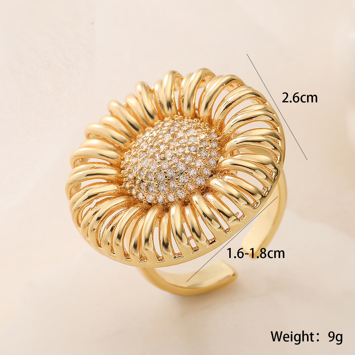 Anello Aperto Minimalista Geometrico da Donna in Rame Placcato Oro 18K con Intarsi di Zirconi