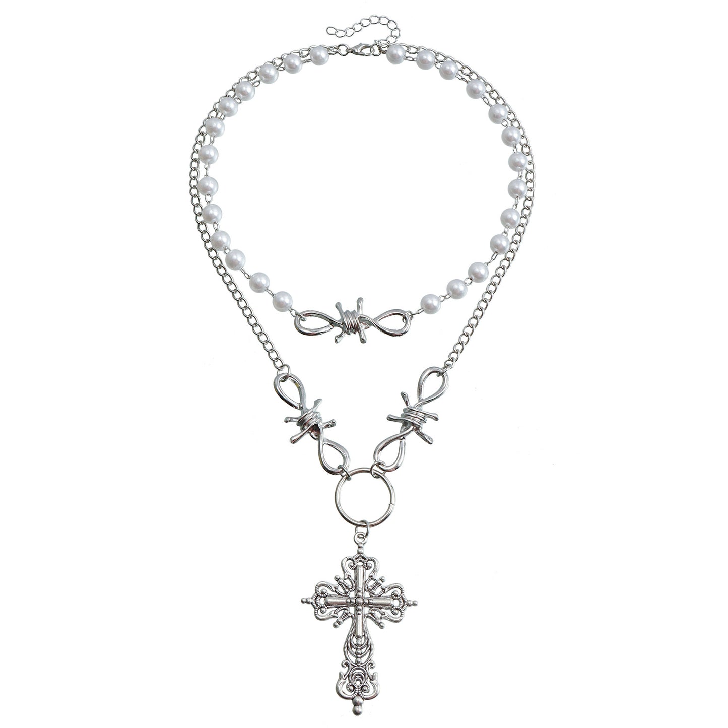 Punk Vintage Cross Pendant Necklace for Women with Geometric Shape Alloy Construction Electroplated Finish Multi-Layer Clavicle Chain