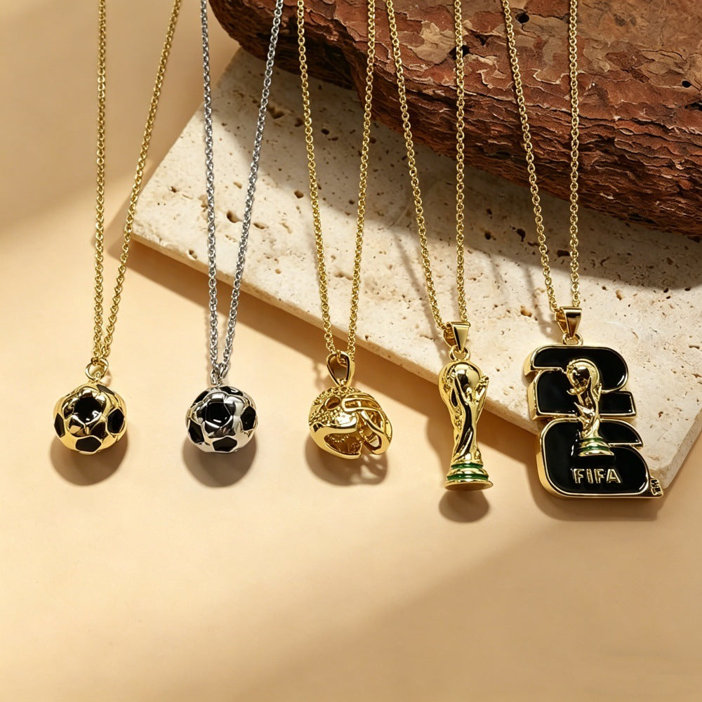 Sporty Plated Brass Soccer Trophy Pendant Necklace for Women