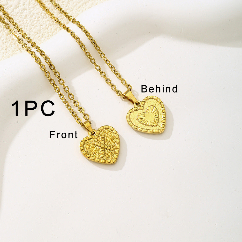 Elegante collana con ciondolo a forma di cuore in acciaio inossidabile con lettera, per donna, finitura placcata, stile catena O