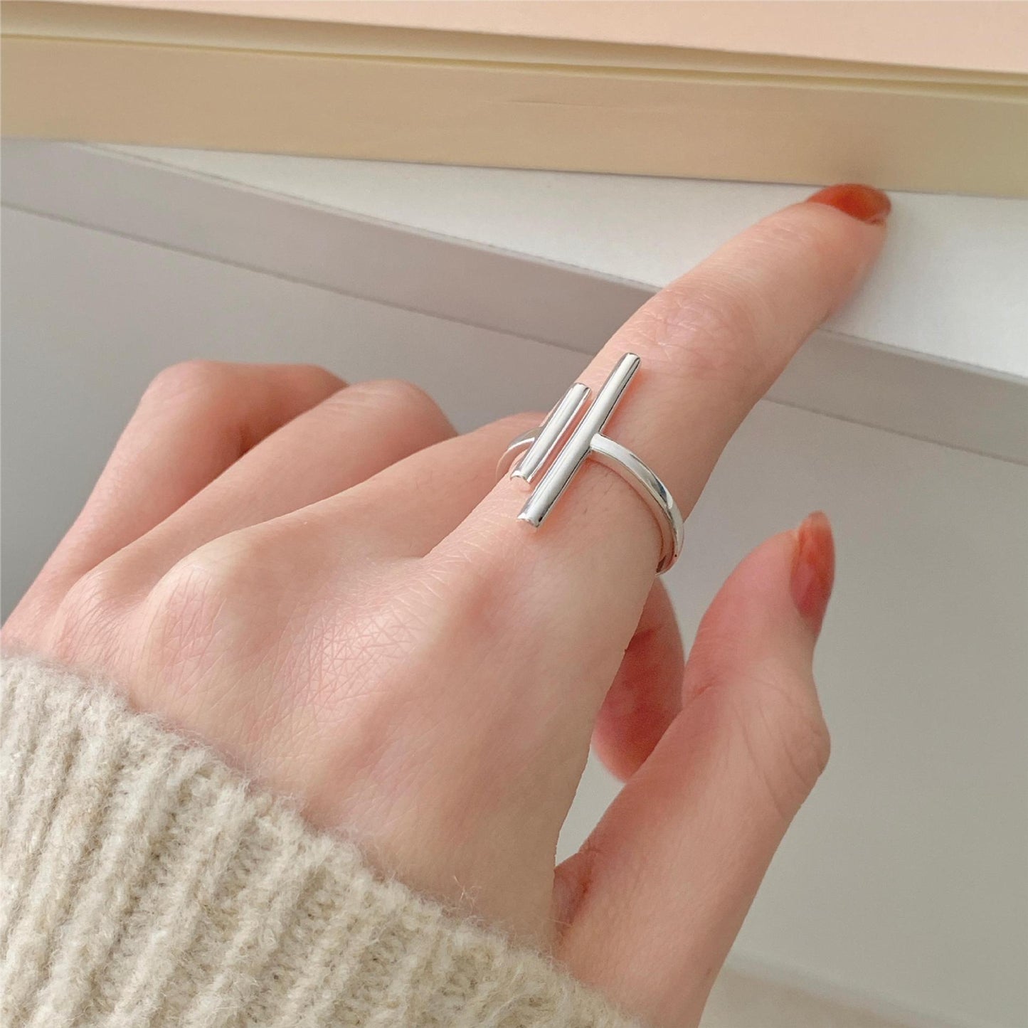 Minimalist Sweet 925 Sterling Silver Plated Letter T Geometric Open Ring