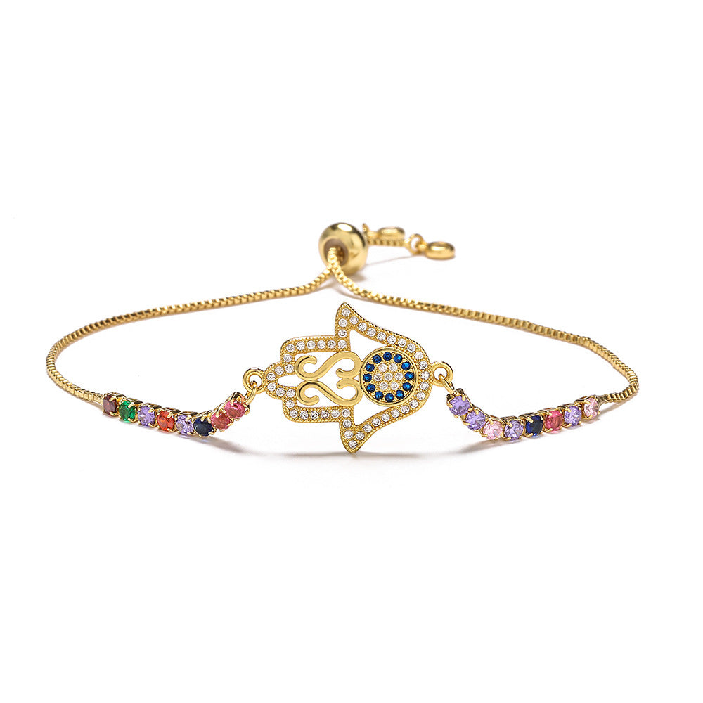 Geometric Fashion Bracelet for Women with Copper Base Plated in 18K Gold and Zircon Inlay