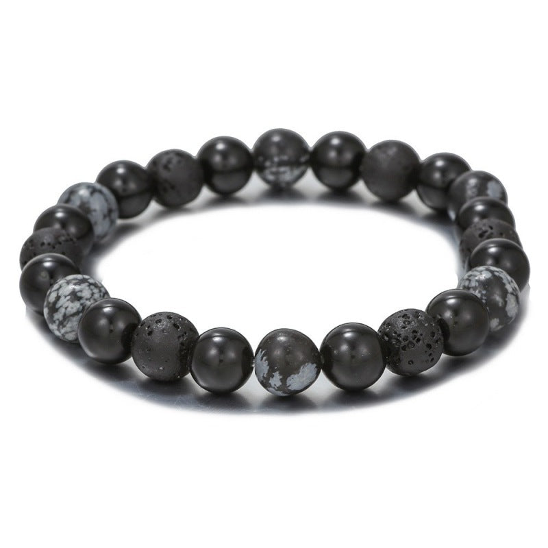 Vintage Ethnic Handmade Natural Volcanic Stone Snowflake Stone Beaded Bracelet Unisex 10mm 8mm Elastic