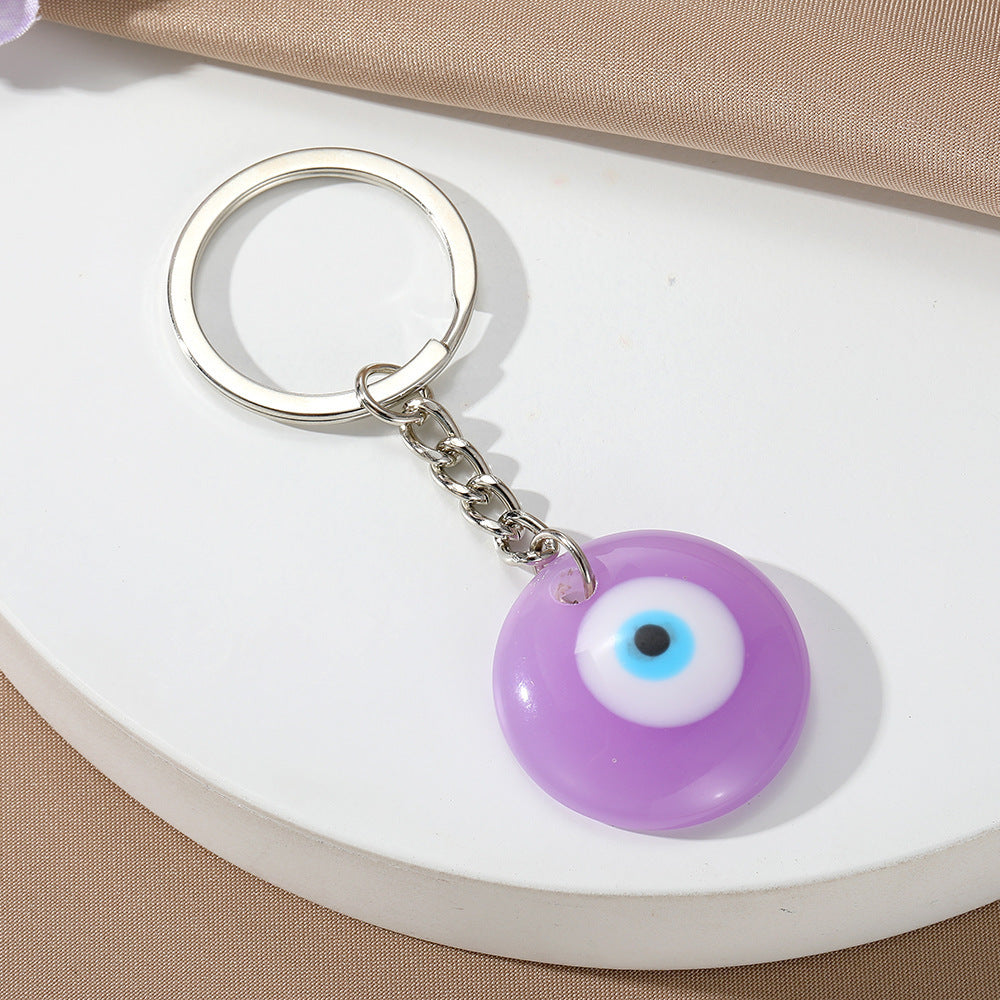 Minimalist Round Resin Evil Eye Keychain with Floral Pattern