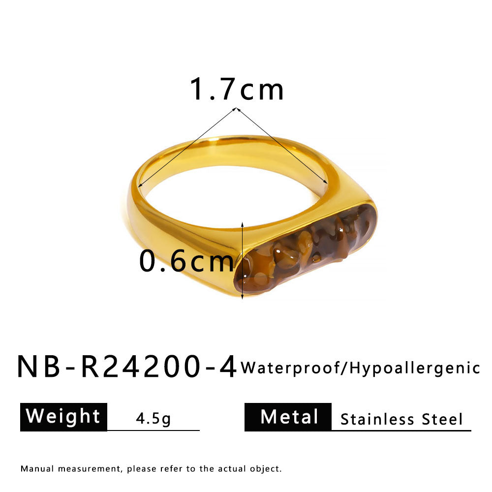 Anello Minimalista in Acciaio al Titanio con Intarsio in Pietra Naturale, Design a U e Geometrico, Finitura Galvanizzata per Uomo e Donna