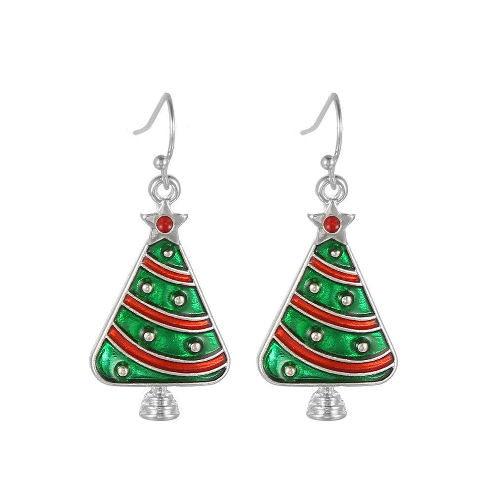 Drip Oil Alloy Geometric Santa Claus Candy Snowman Christmas Boot Earrings for Women