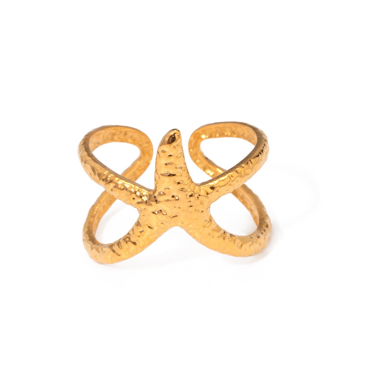 Sweet Geometric Starfish Plated Stainless Steel Ring for Women