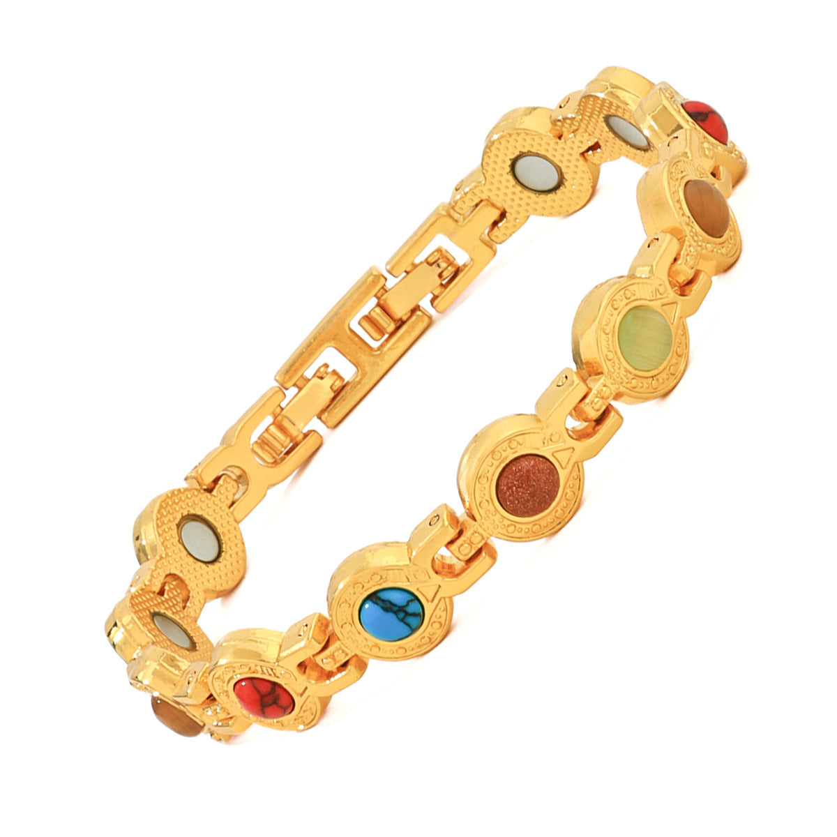 Vintage Brushed Zinc Alloy Heart Geometric Turquoise Magnetic Bracelet Unisex