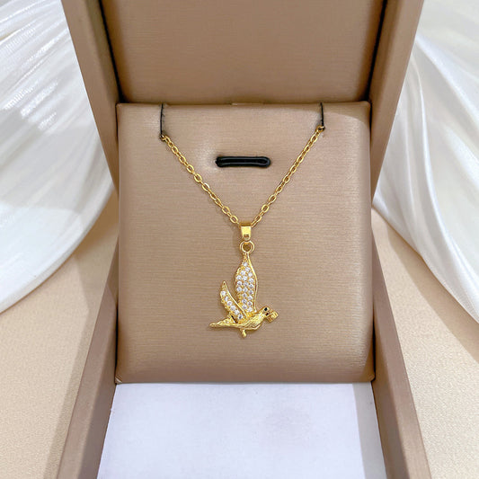 Elegante Collar con Colgante Nido de Golondrina de Acero de Titanio para Mujer con Incrustaciones Completas de Diamantes de Imitación Diseño Geométrico Cadena de Relicario Ligera