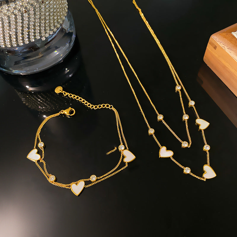 Sweet Minimalist Heart Titanium Steel Plated Necklace with Cubic Zirconia Inlay for Unisex
