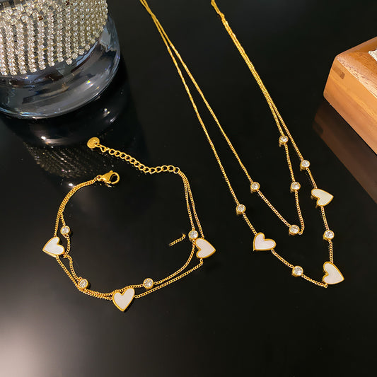 Sweet Minimalist Heart Titanium Steel Plated Necklace with Cubic Zirconia Inlay for Unisex