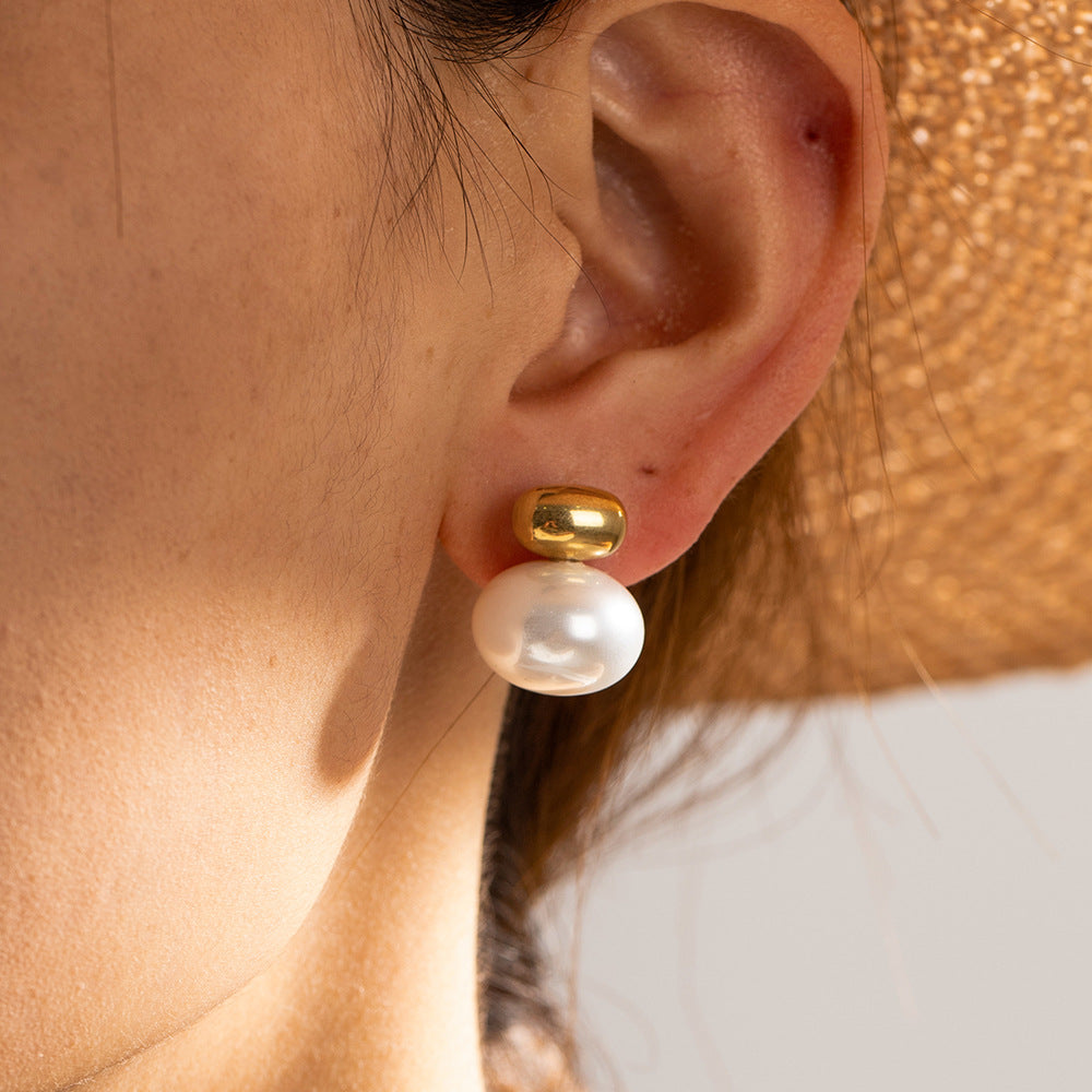 Retro French Style Geometric Stainless Steel Stud Earrings with Plated Finish Elegant Silver-Tone Minimalist Ear Jewelry
