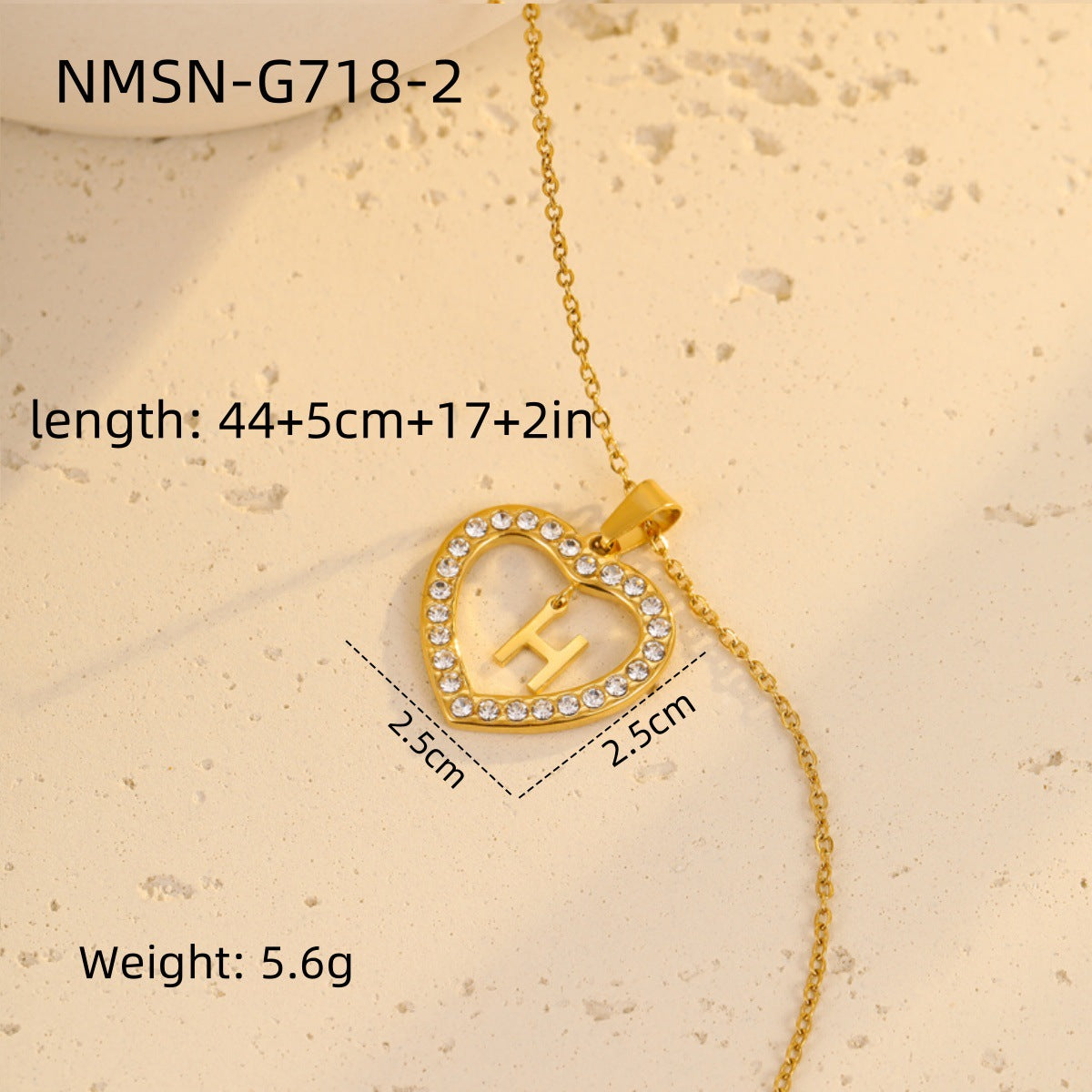 Fashionable Heart-Shaped Stainless Steel Necklace with 18K Gold Plating and Zircon Inlay for Women