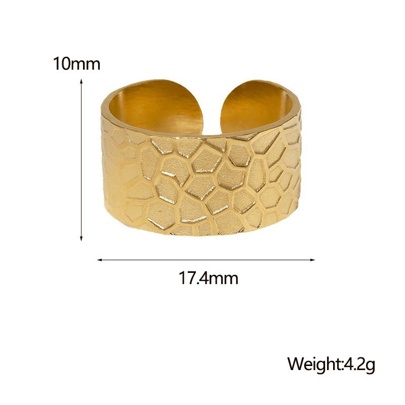 Anello Aperto a Rete Geometrica Minimalista Vintage Gioielli da Donna in Acciaio Inossidabile Placcato Oro 18K