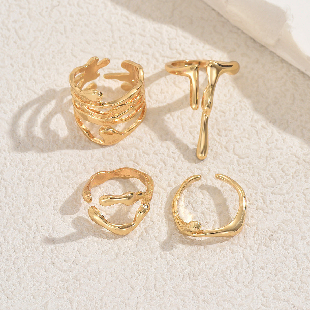 Conjunto de anillos abiertos para mujer con diseño de lava irregular geométrica, anillos de moda chapados en aleación de zinc con estilo minimalista moderno