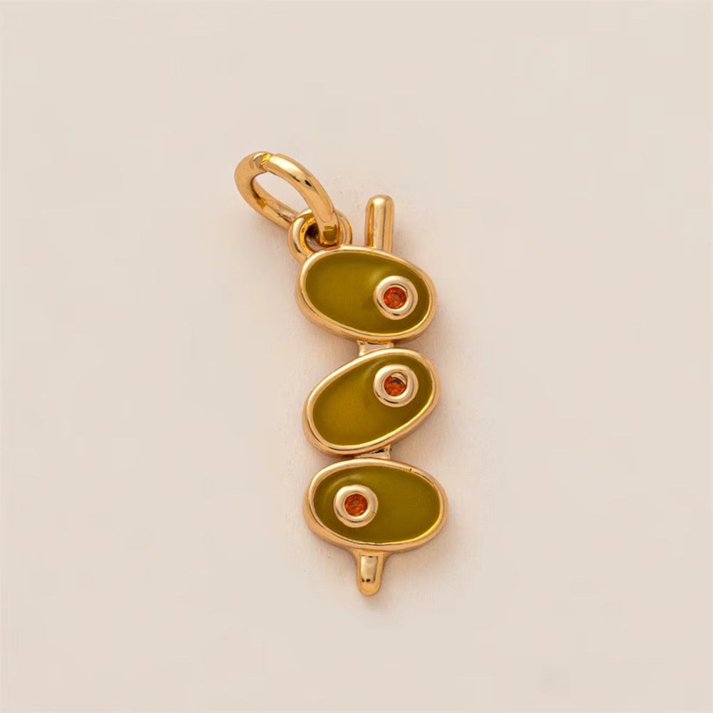 Minimalist Luxury 18K Gold Plated Brass Food Pendant with Cubic Zirconia