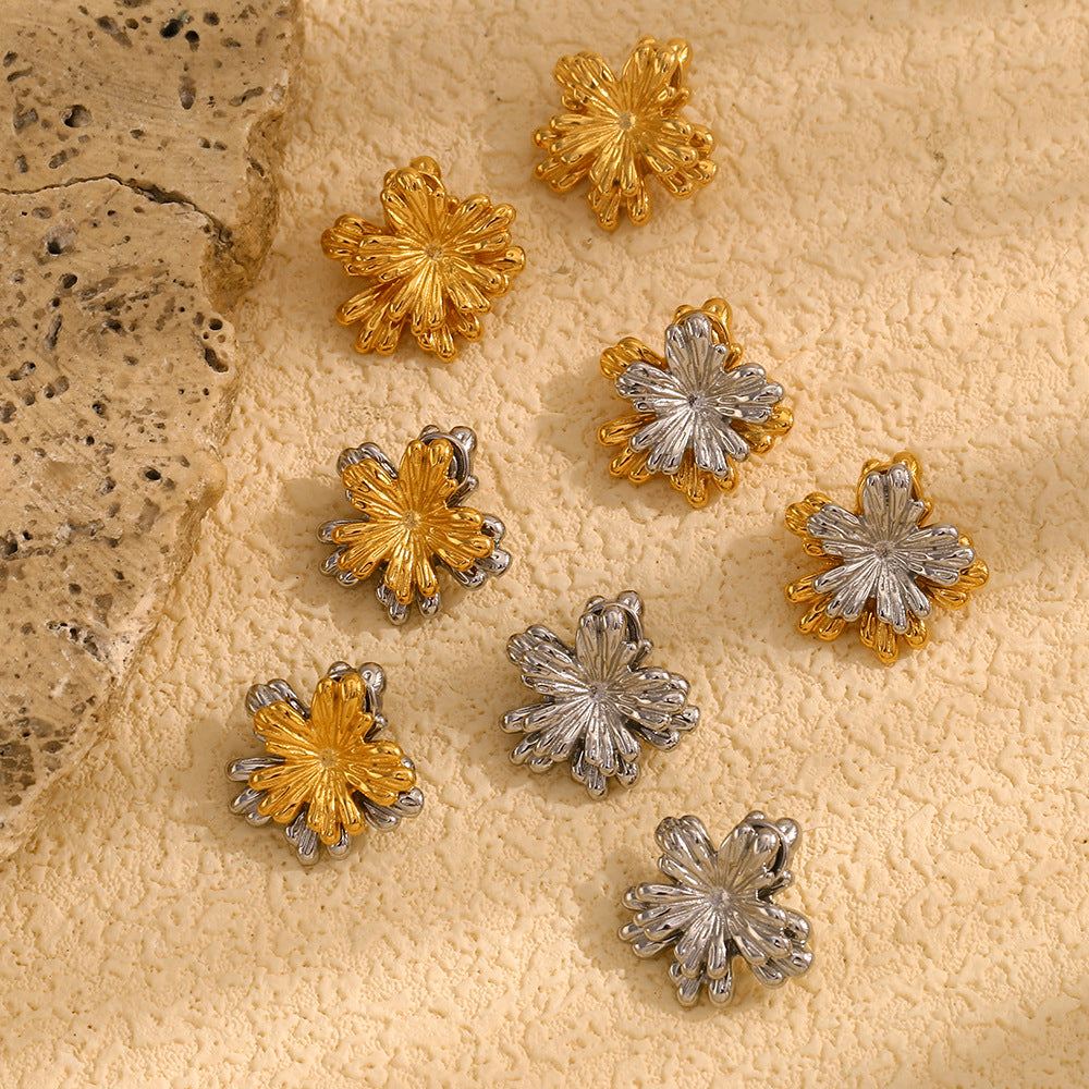 Minimalist Irregular Leaf-Shaped Stainless Steel Earrings with 18K Gold Plating for Women