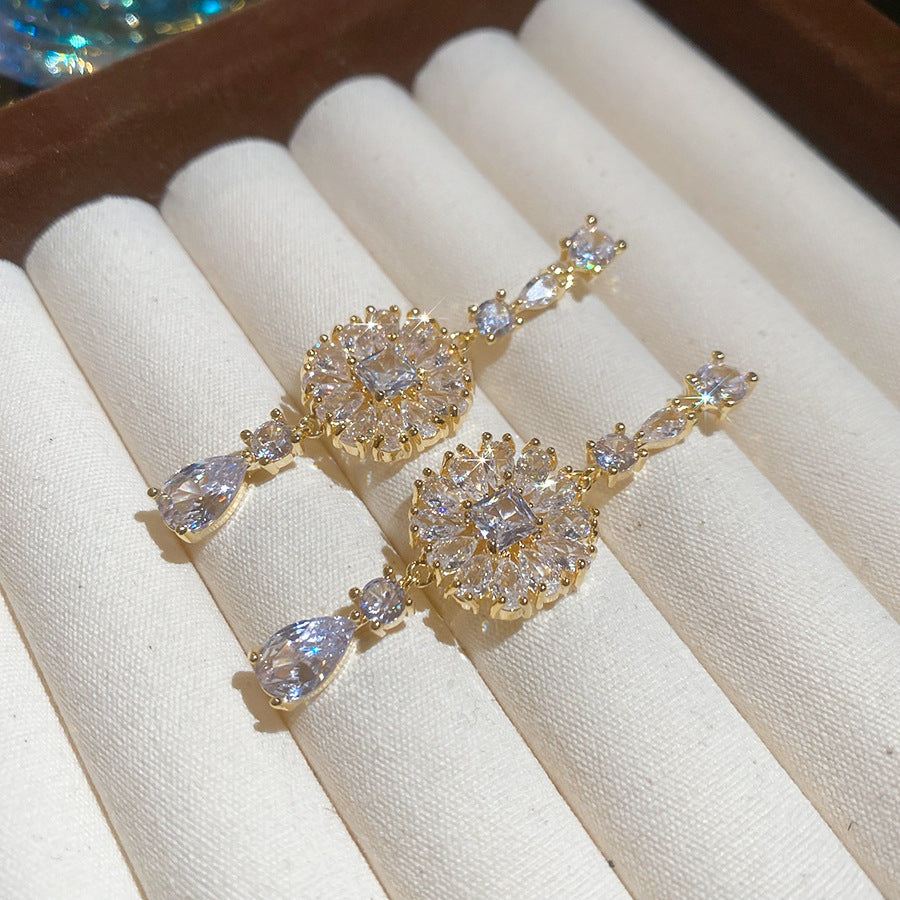 Orecchini a perno con zircone intarsiato, stile chic, in argento 925, pendenti geometrici, gioielli da donna