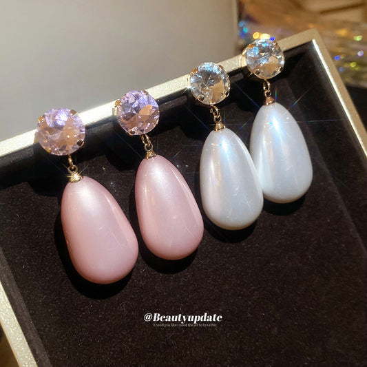 Eleganti orecchini a perno da donna stile francese con perla a goccia e intarsi in strass in acciaio inossidabile