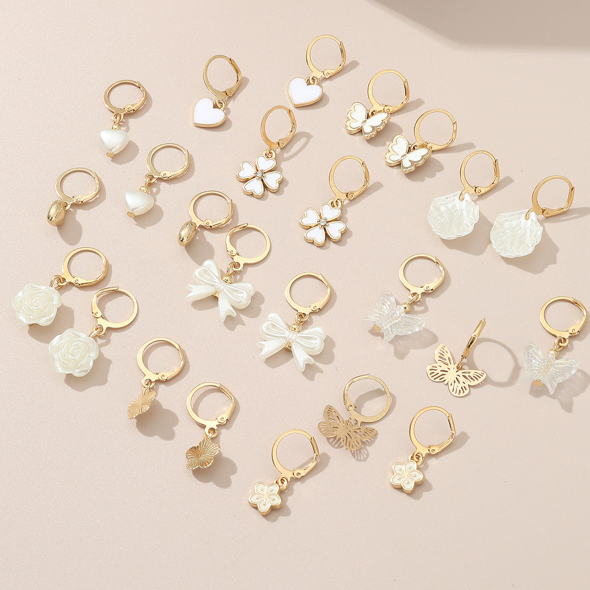 Pendientes de Aleación con Diseño Minimalista de Corazón, Lazo y Detalles Florales para Niñas