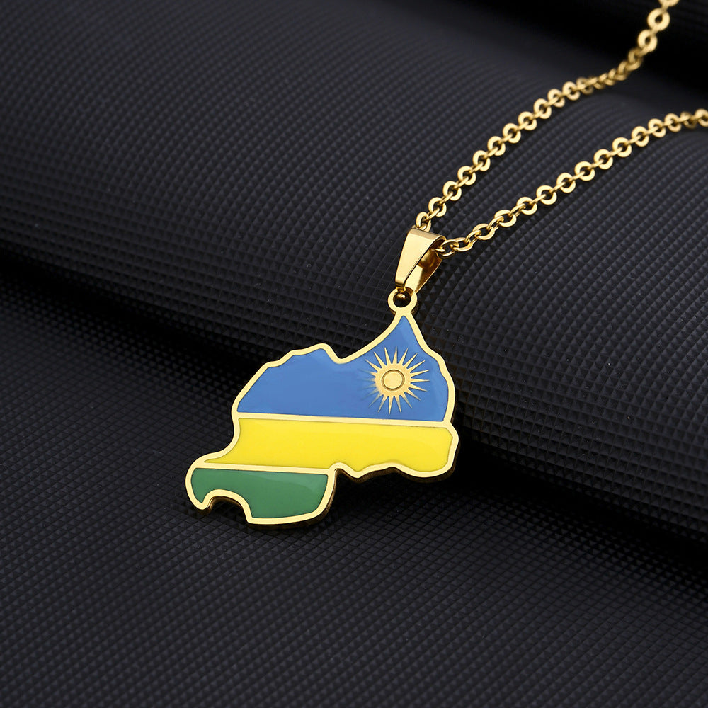 Collana pendente a mappa geometrica in acciaio inossidabile con ciondolo in acciaio al titanio placcato, accessorio di moda unisex