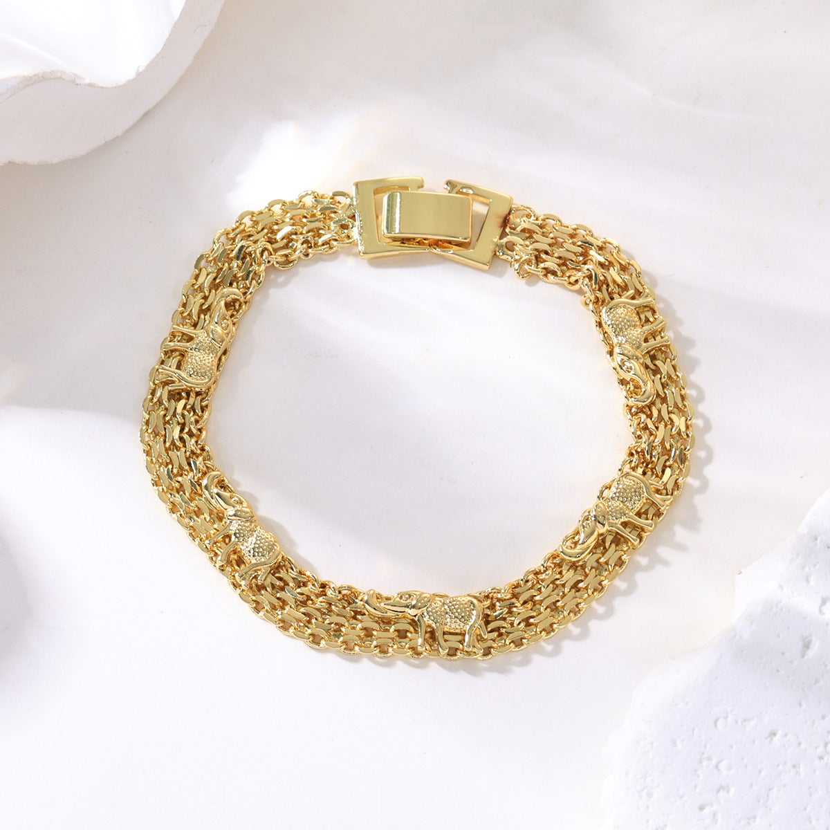 Bohemian Style Evil Eye Elephant Bracelet for Women with Cartoon Animal Design and Geometric Shapes in Plated Copper