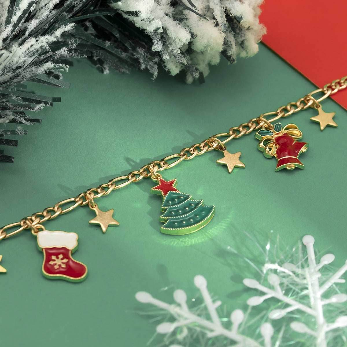 Minimalist Enamel Star Pendant Necklace for Women Alloy Geometric Christmas Tree Snowman Theme