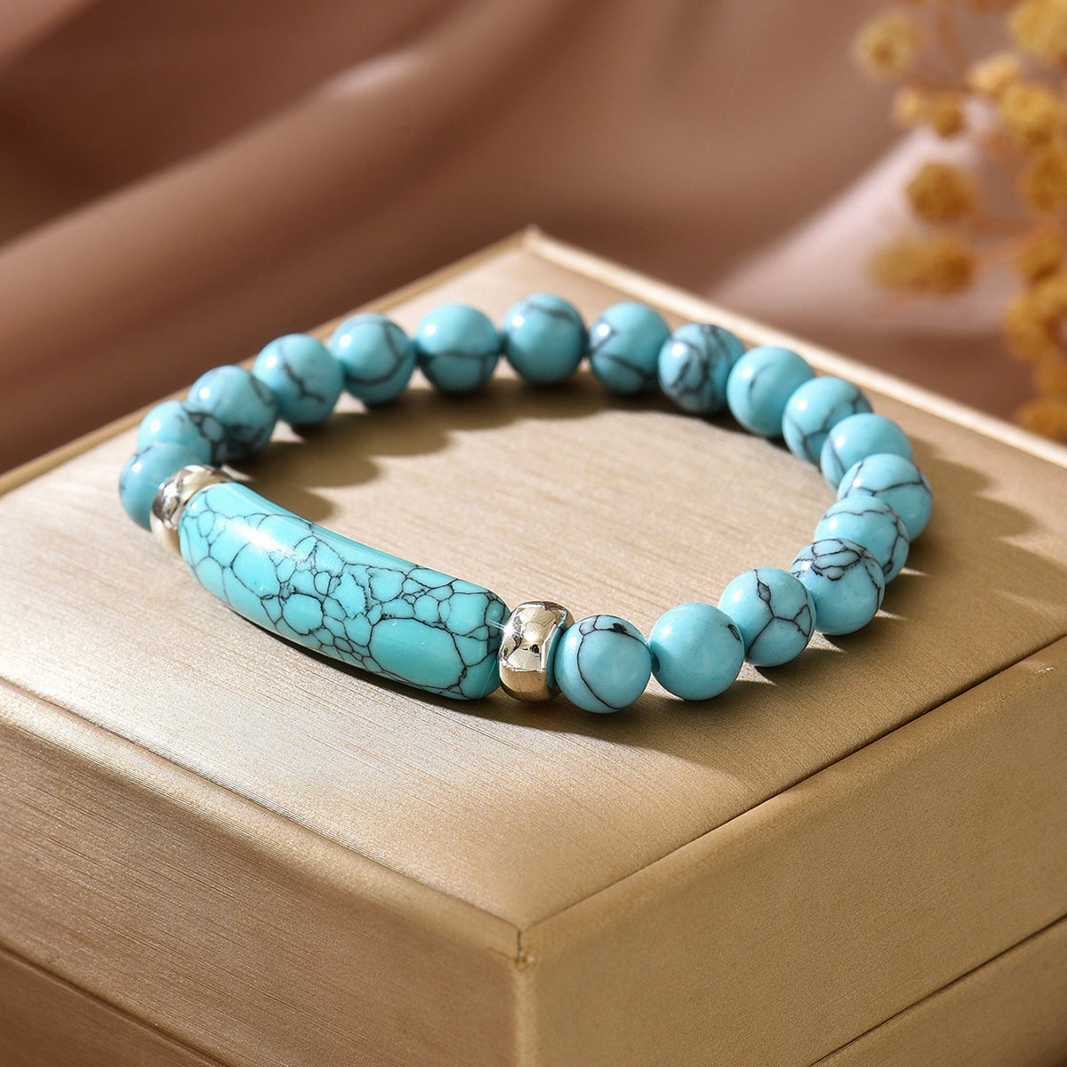 Geometric Square Turquoise Beaded Bracelet Unisex Handmade Jewelry