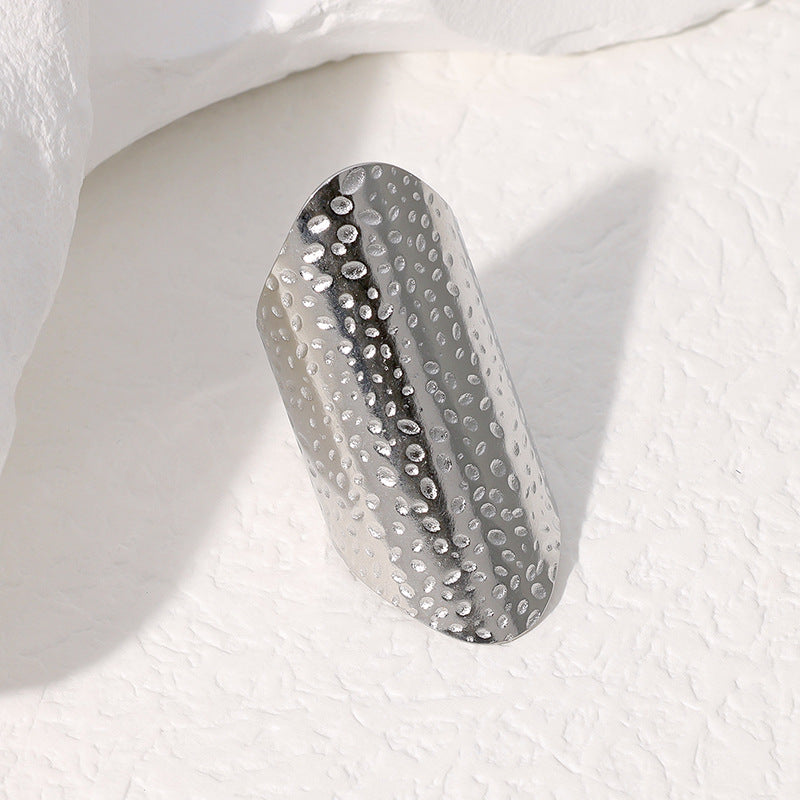 Punk Style Irregular Textured Wide Stainless Steel Ring for Men Unisex Adjustable Finger Ring with Plated Finish