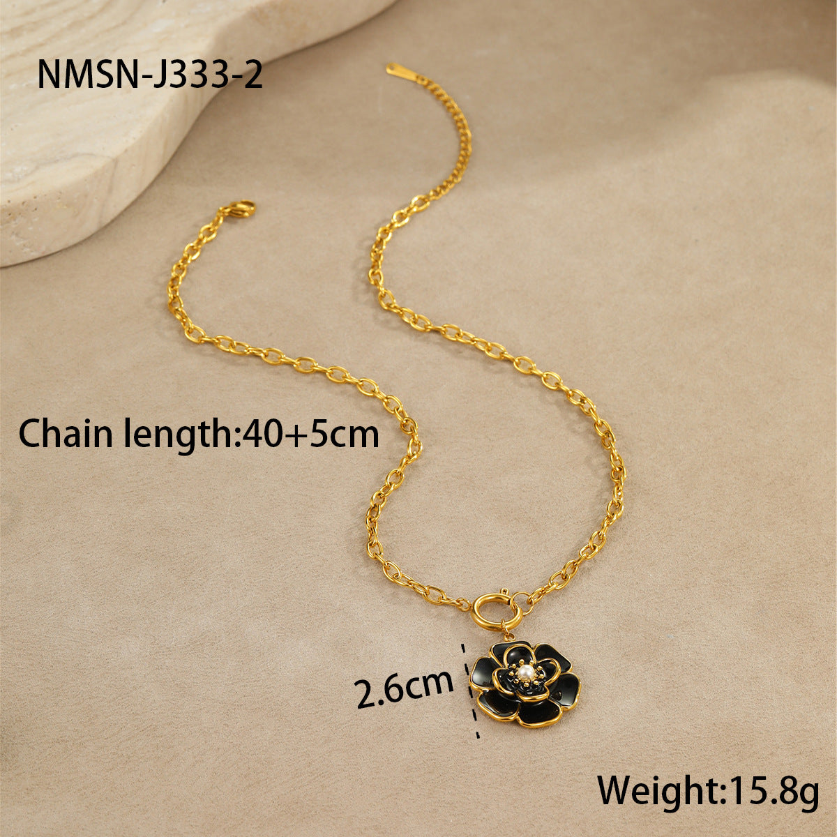 Collar de Acero Inoxidable con Baño de Oro de 18K con Flor de Esmalte en Forma de Camelia Estilo OL de Moda para Mujer