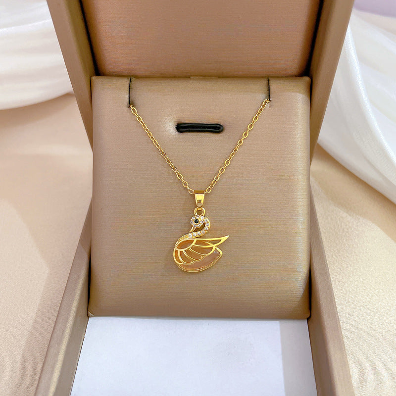 Collar de lujo unisex con cadena para labios de acero titanio con incrustaciones de diamantes de imitación geométricos