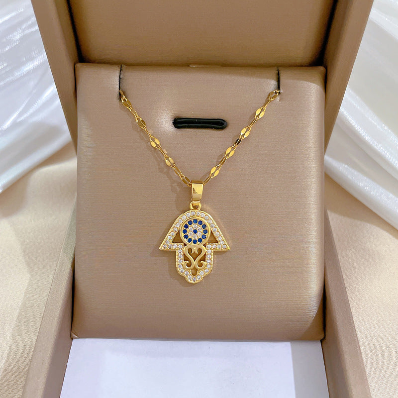 Luxury Minimalist Sweet Geometric Titanium Steel Stainless Steel Necklace with Rhinestone Inlay for Women