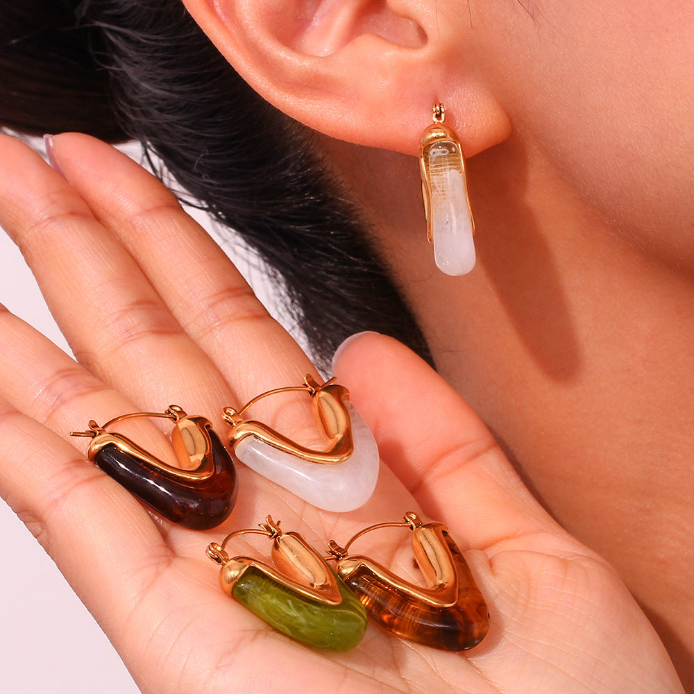 Pendientes de triángulo geométricos retro franceses minimalistas para mujer de acero inoxidable con baño de oro de 18 quilates