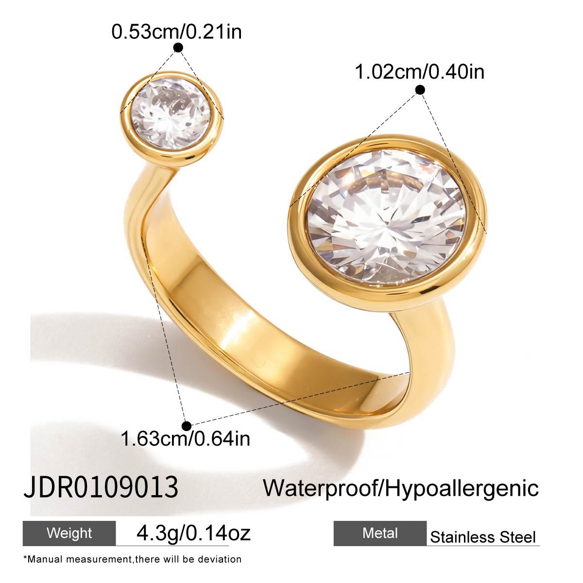 Anello di lusso geometrico in acciaio inossidabile con placcatura PVD in oro 18 carati e zirconi cubici da donna