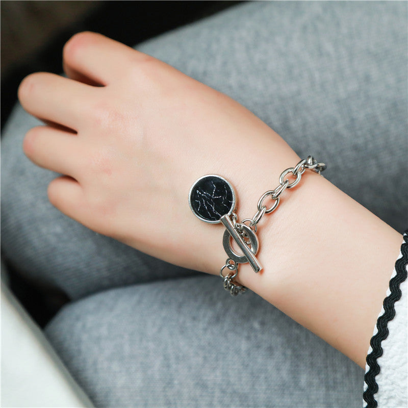 Bracciale con ciondolo a trama geometrica minimalista in marmo, in lega, realizzato a mano, stile bohémien, da donna