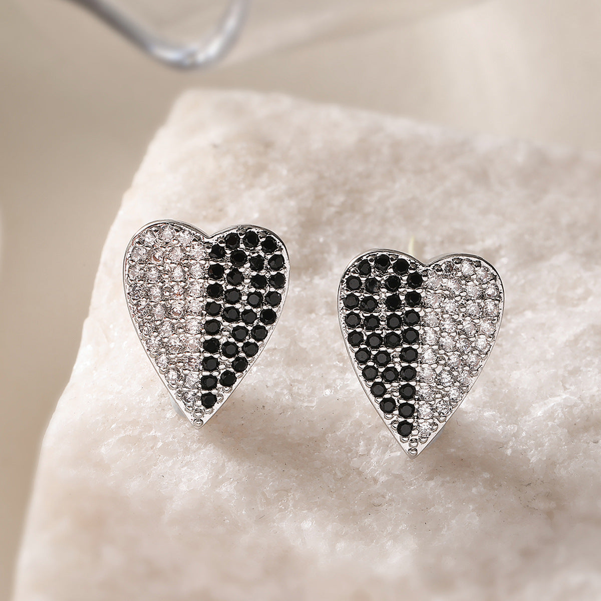 Minimalist Heart-Shaped Copper Earrings with Micro-Pave Zirconia for Women