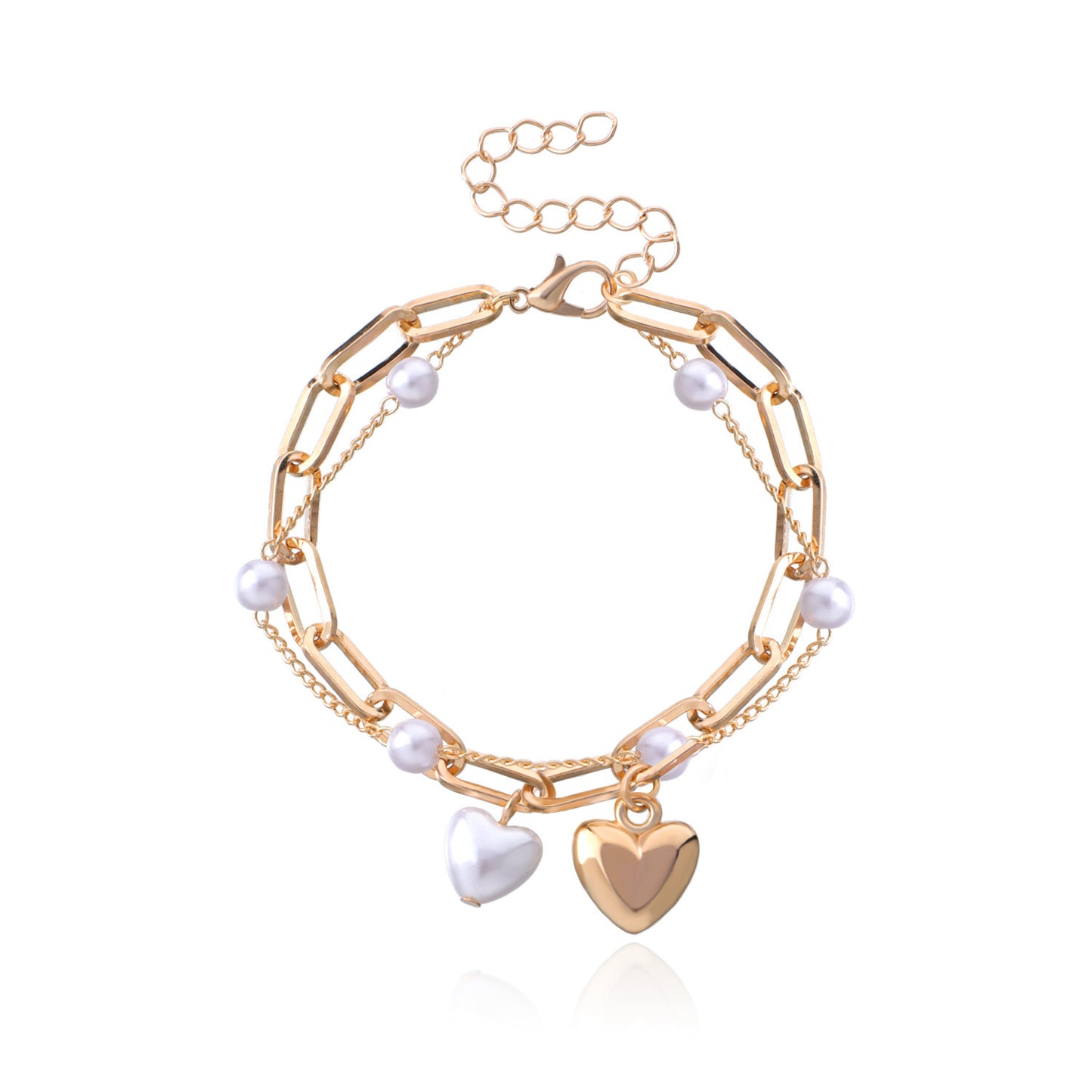 Punk Style Heart-Shaped Alloy Bracelet for Women with Electroplated Finish and Pearl Accent
