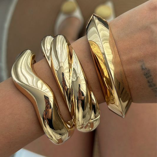 Luxury Geometric Zinc Alloy Plated Spring Cuff Bracelet Set