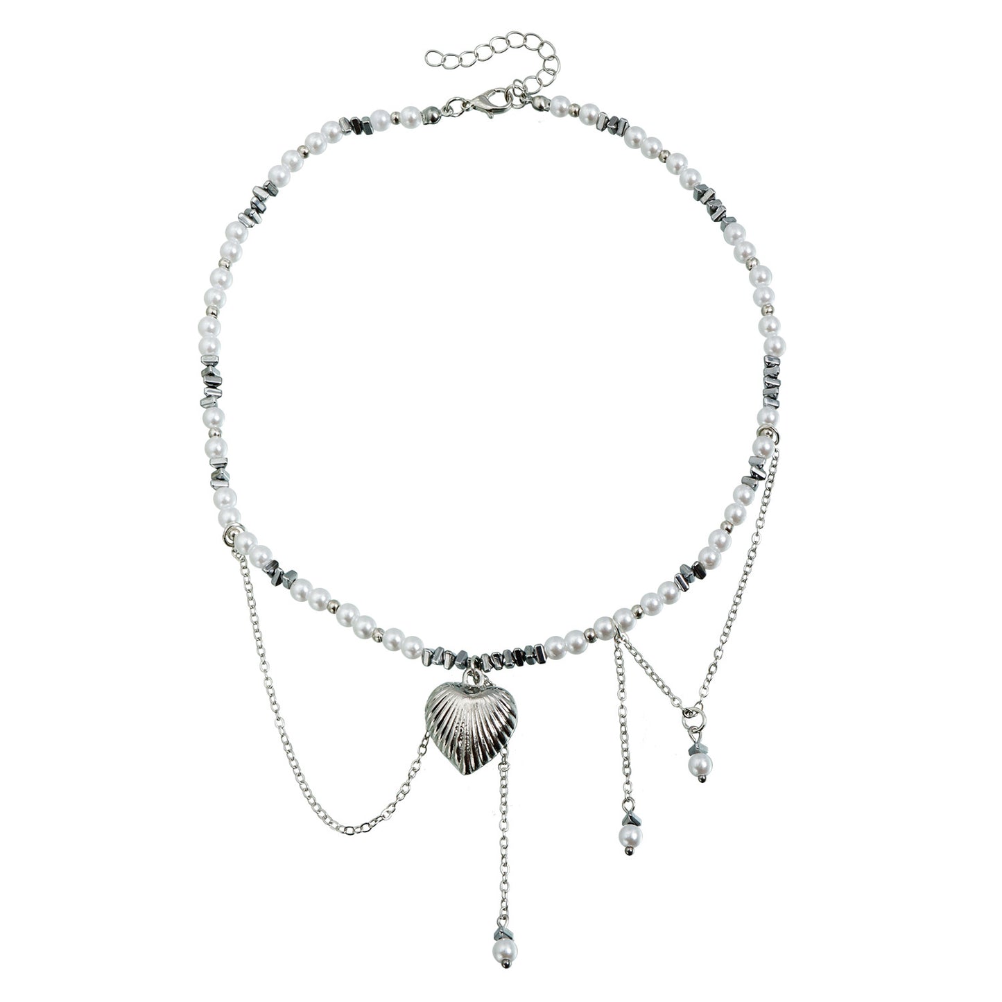 Textured Heart Geometric Alloy Plated Pendant Necklace for Women