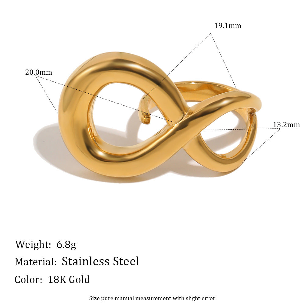 Anillo abierto de acero inoxidable chapado en oro de 18 quilates con figura geométrica de 8 minimalista para mujer