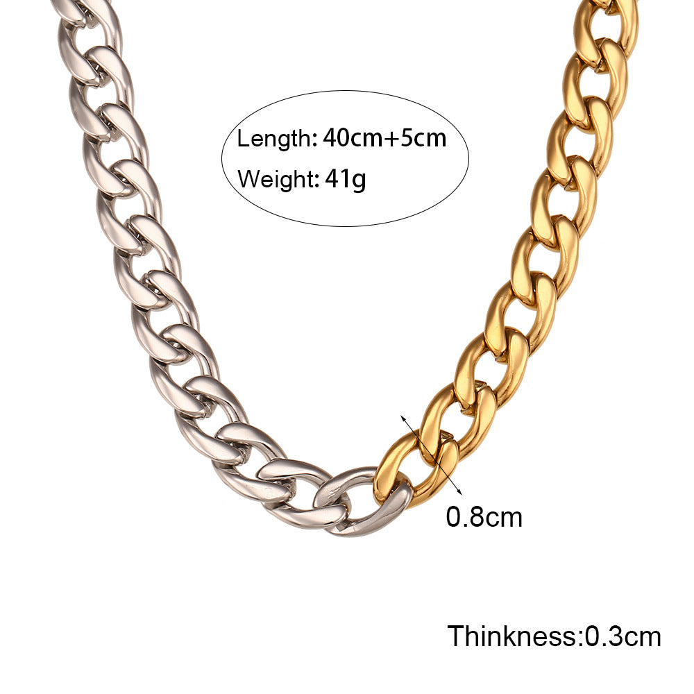 Minimalist Geometric Stainless Steel Necklace with Gold and Silver Plated Snake Chain for Women