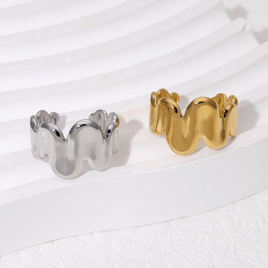 Minimalist Irregular Geometric Stainless Steel Plated 18K Gold Open Ring with Linear Design for Women
