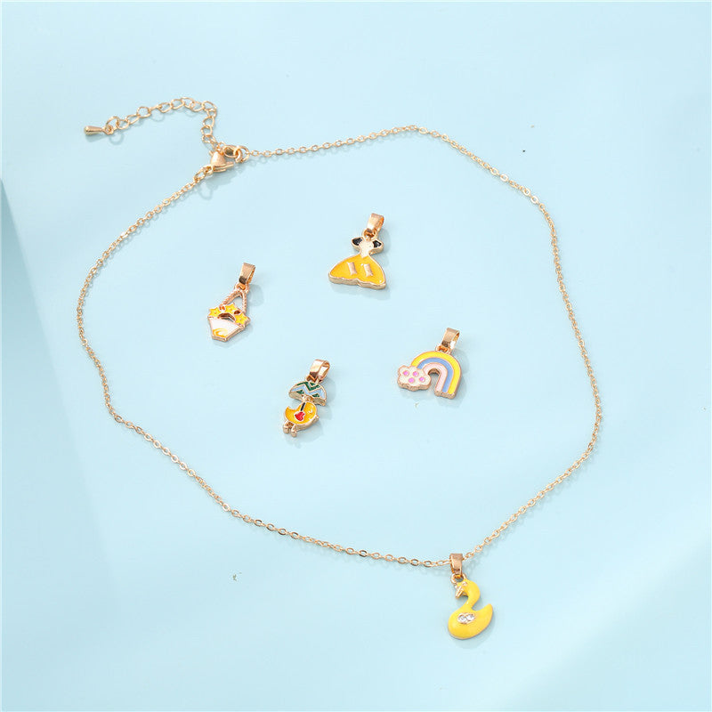 Collar de cadena con dije de barra de aceite goteo de aleación de animales de dibujos animados para niños