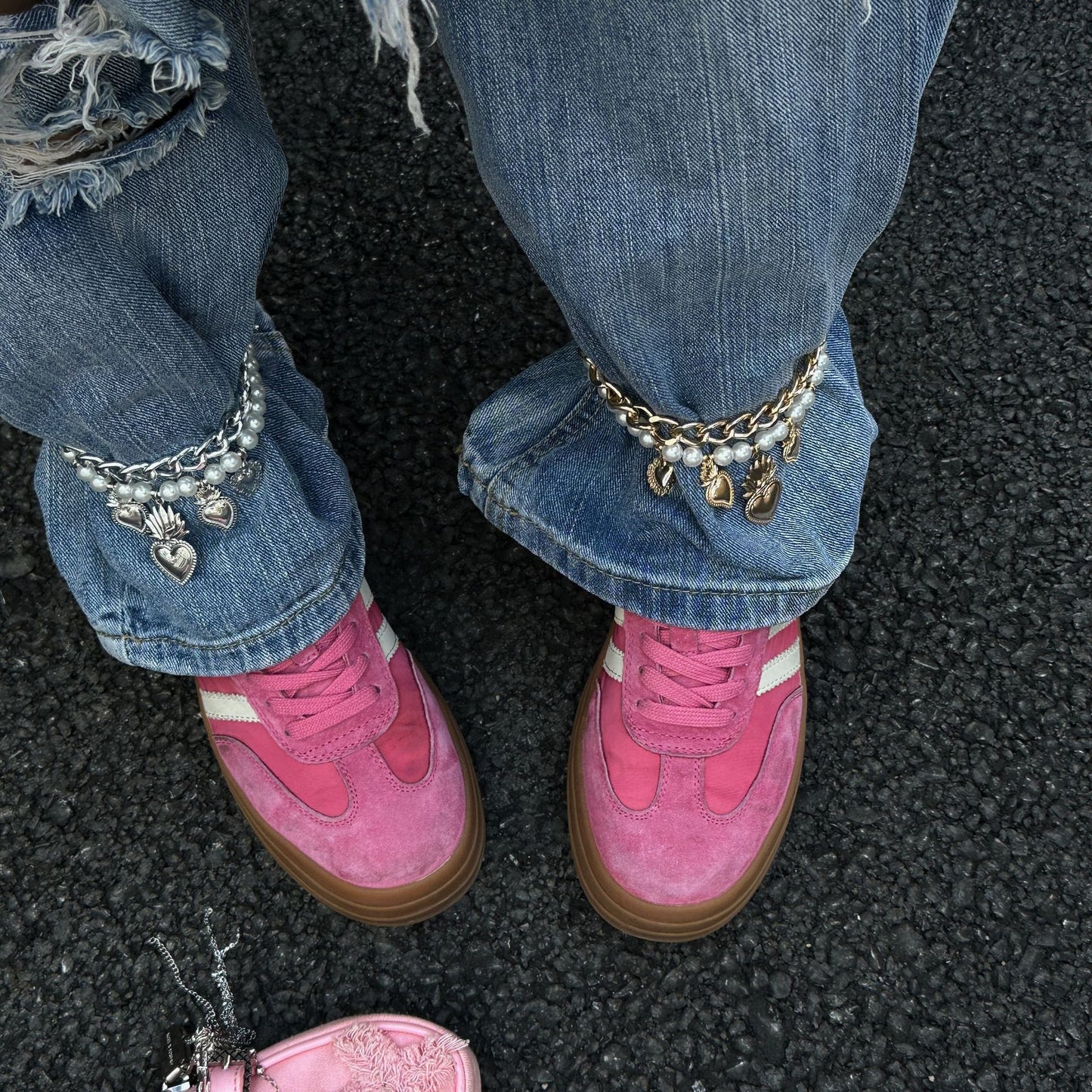 Heart Cross Alloy Anklet with Pearl Beads for Women