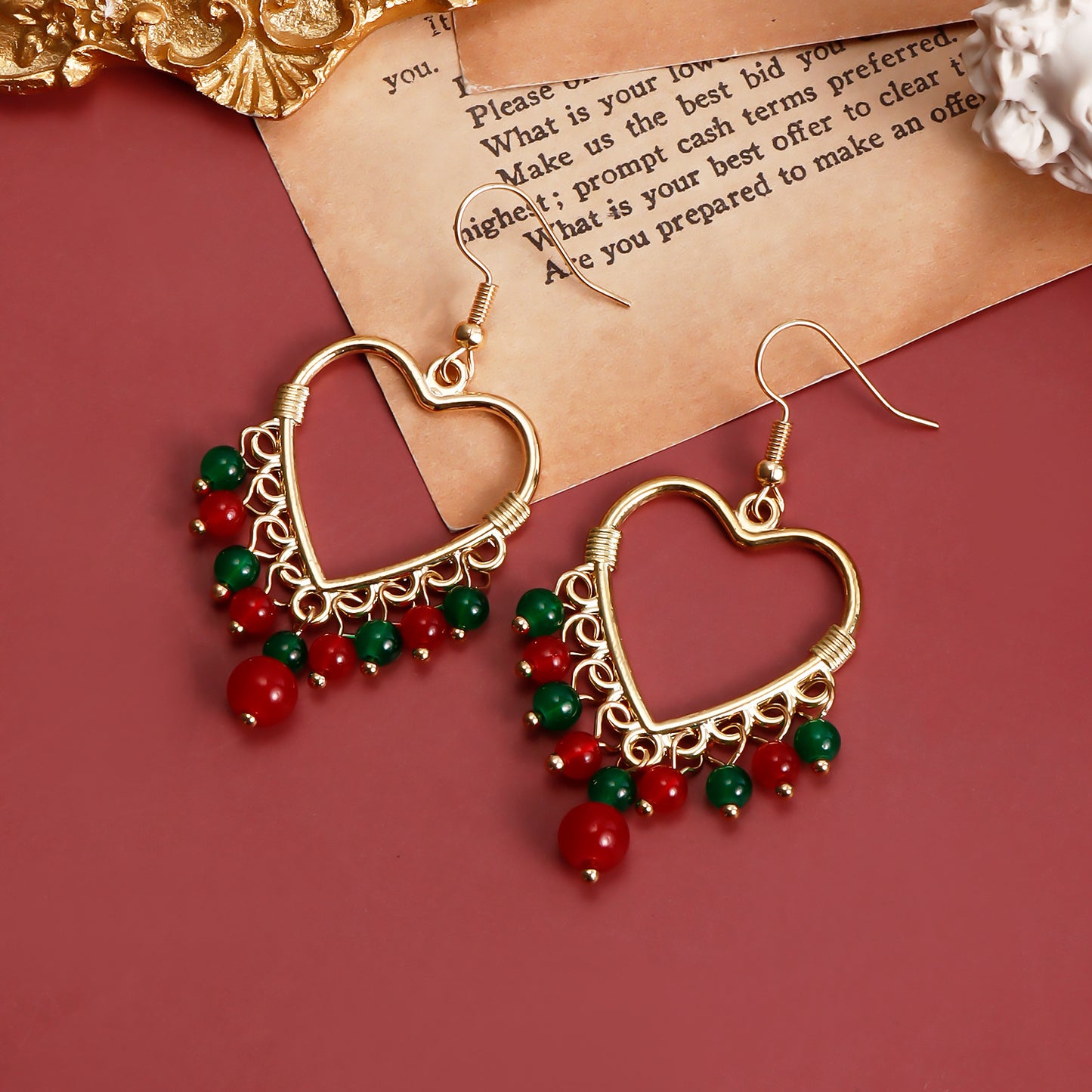 Geometric Hollow Large Heart Tassel Earrings for Women with Colorful Crystal Accents and Electroplated Metal Finish