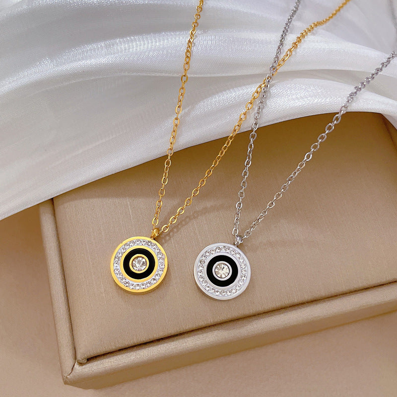 Minimalist Geometric Titanium Steel Plated Necklace with Full Rhinestone Accents for Women and Men