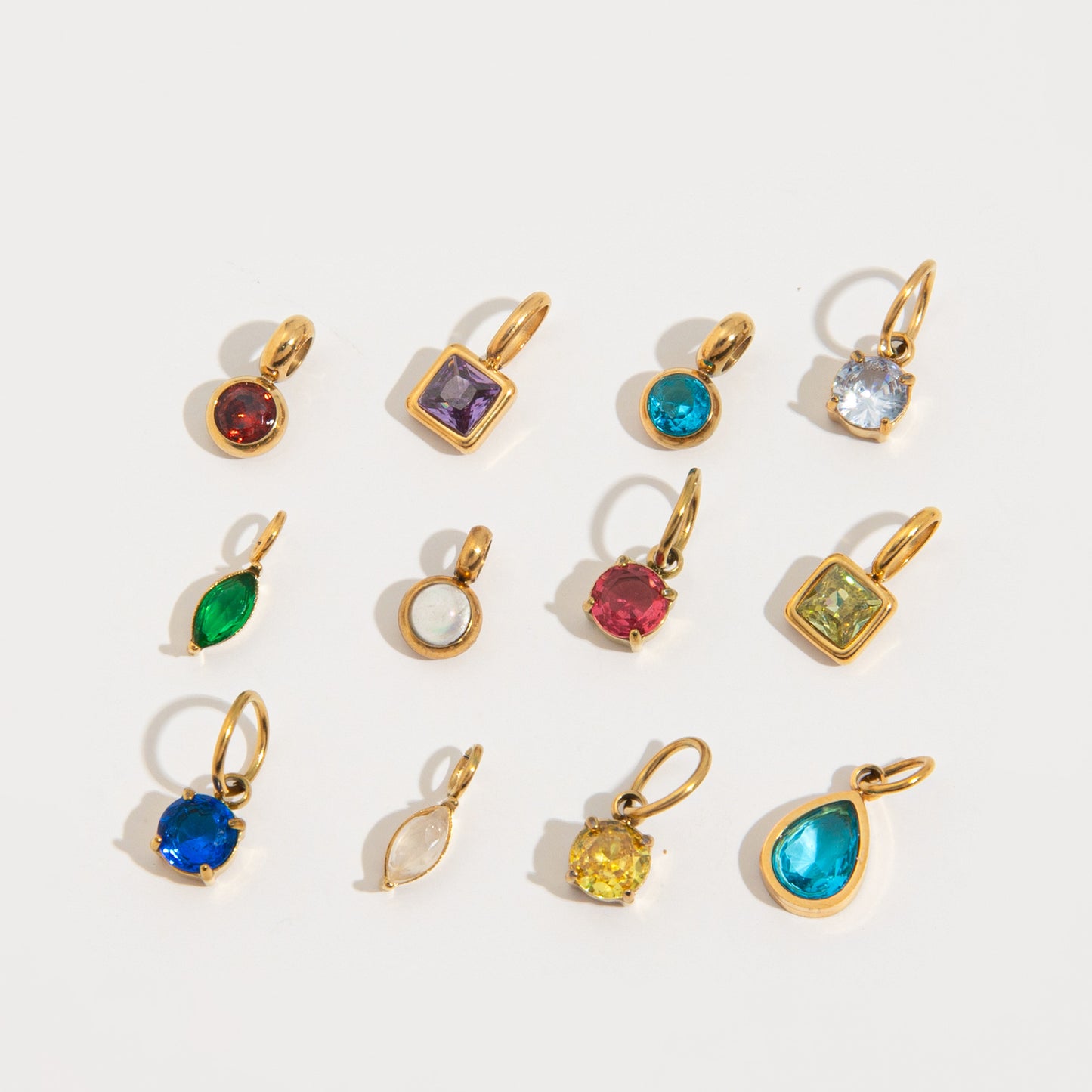 Vintage Geometric Stainless Steel 18K Gold PVD Plated DIY Charm Bar Necklace with 12 Birthstones