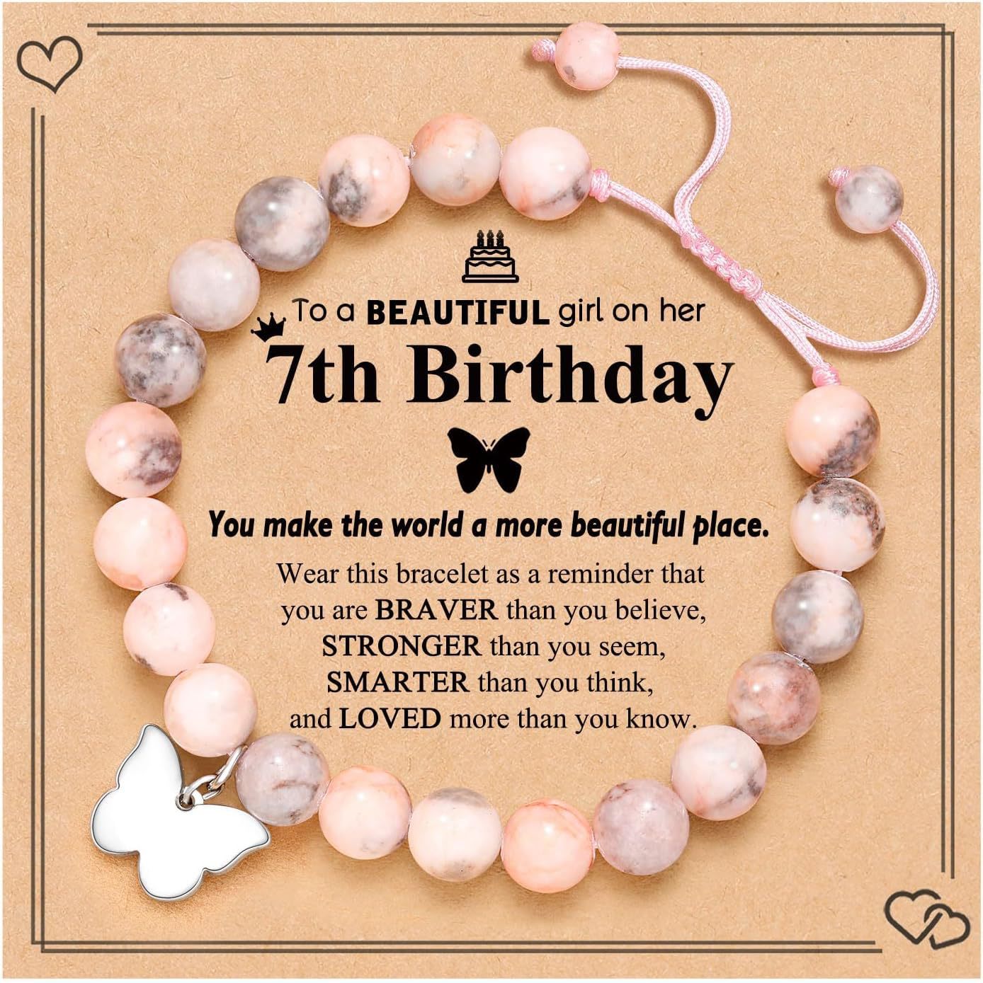 Natural Stone Zebra Print Heart Butterfly Handmade Bracelet for Women